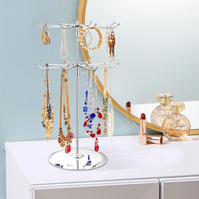 APL Display Adjustable (Tier Heights Only) CounterTop Spinner Display Stand, Medium Duty 2-Tiers, Silver - Image 2